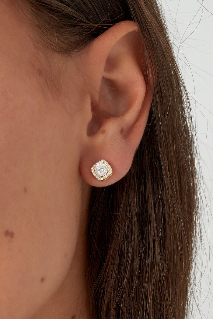 Ear studs square stone - gold Picture3