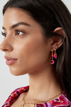 Boucle d'oreille coeur avec perles rose - or h5 Image4