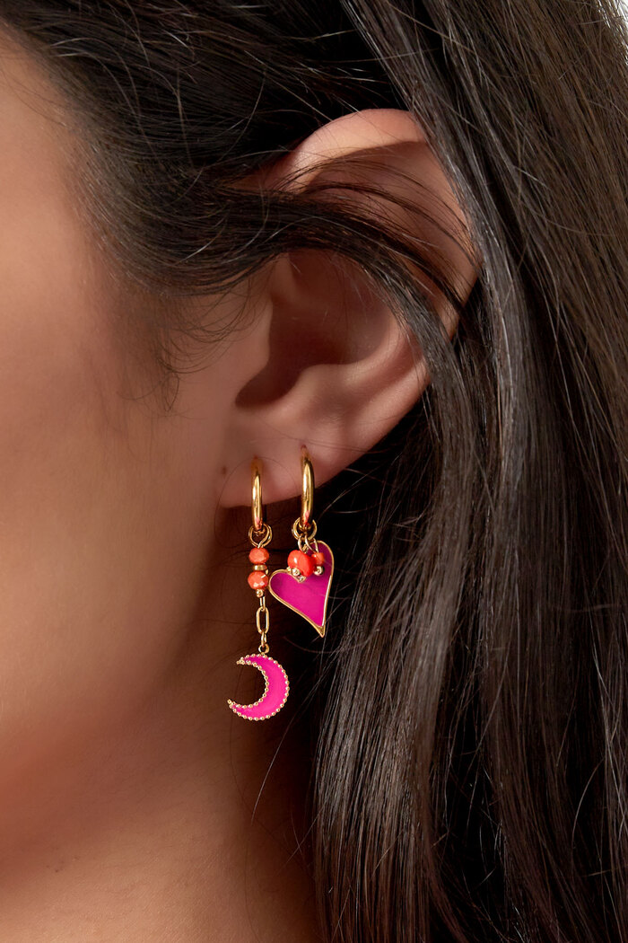 Boucle d'oreille coeur avec perles rose - or Image3