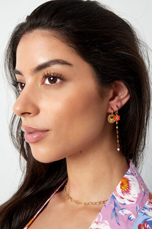 Earring flower with chain and beads red - gold h5 Picture2