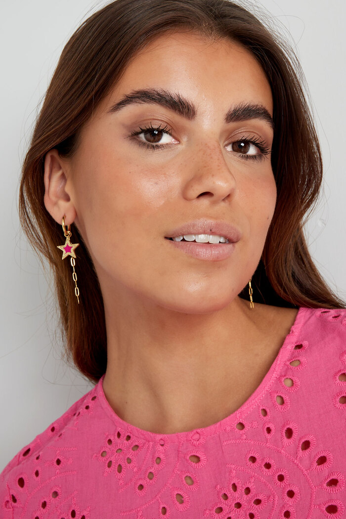 oorbellen met ster en ketting roze - goud Afbeelding2