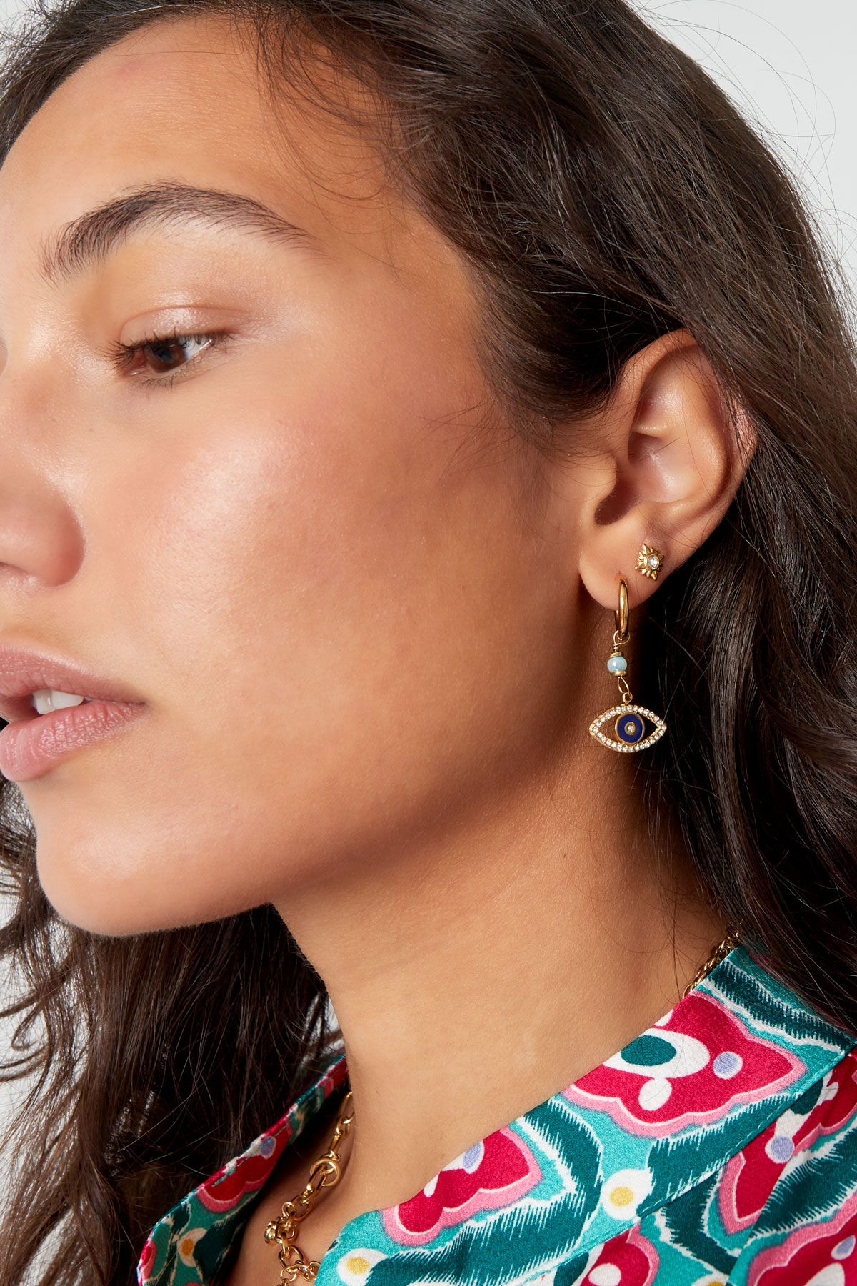 Boucles d'oreilles avec pendentif oeil rose - or h5 Image4