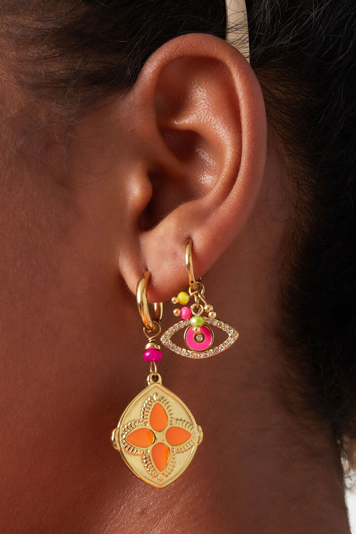 Boucles d'oreilles zircons & oeil coloré - or/orange Image3