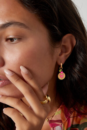 Boucles d'oreilles pendentif pièce de monnaie avec coeur rose - or h5 Image3