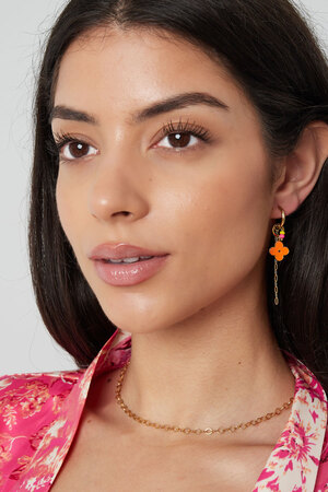 Earrings with clover and chain orange - gold h5 Picture2