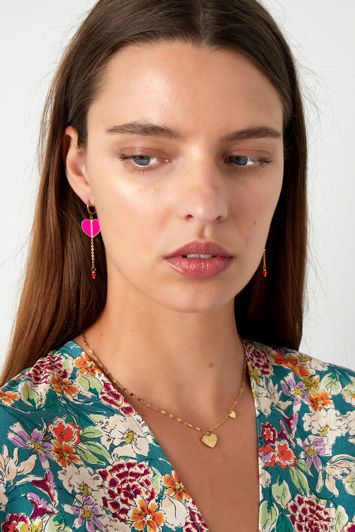 Boucles d'oreilles coeur avec détail zircon - or/rose Image2