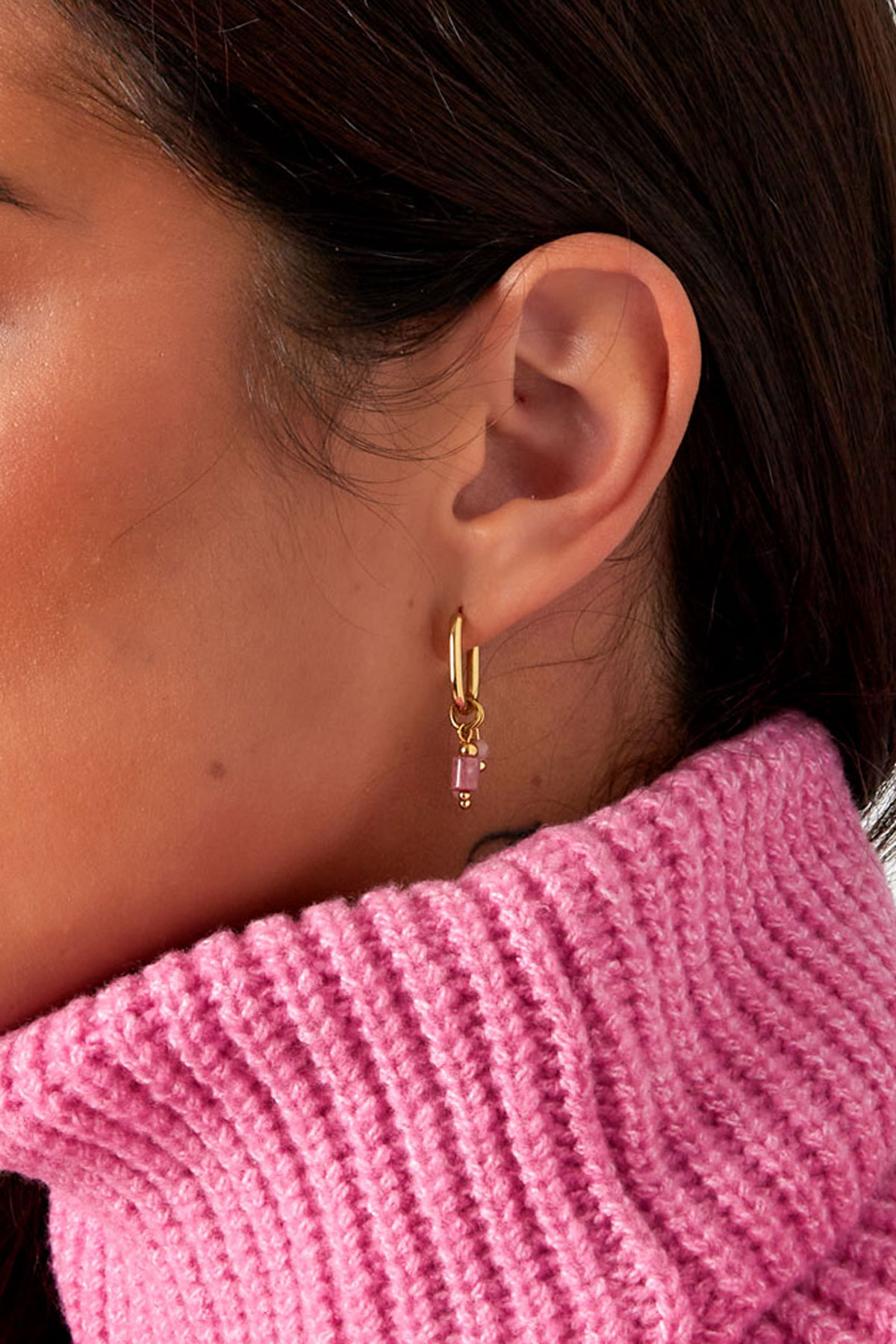 Boucle d'oreille avec perles roses - doré Image5