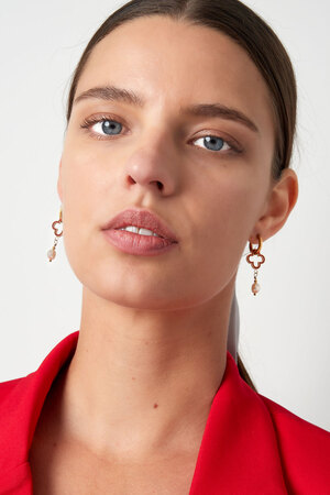 Boucles d'oreilles trèfle avec perle - or/rouge h5 Image3