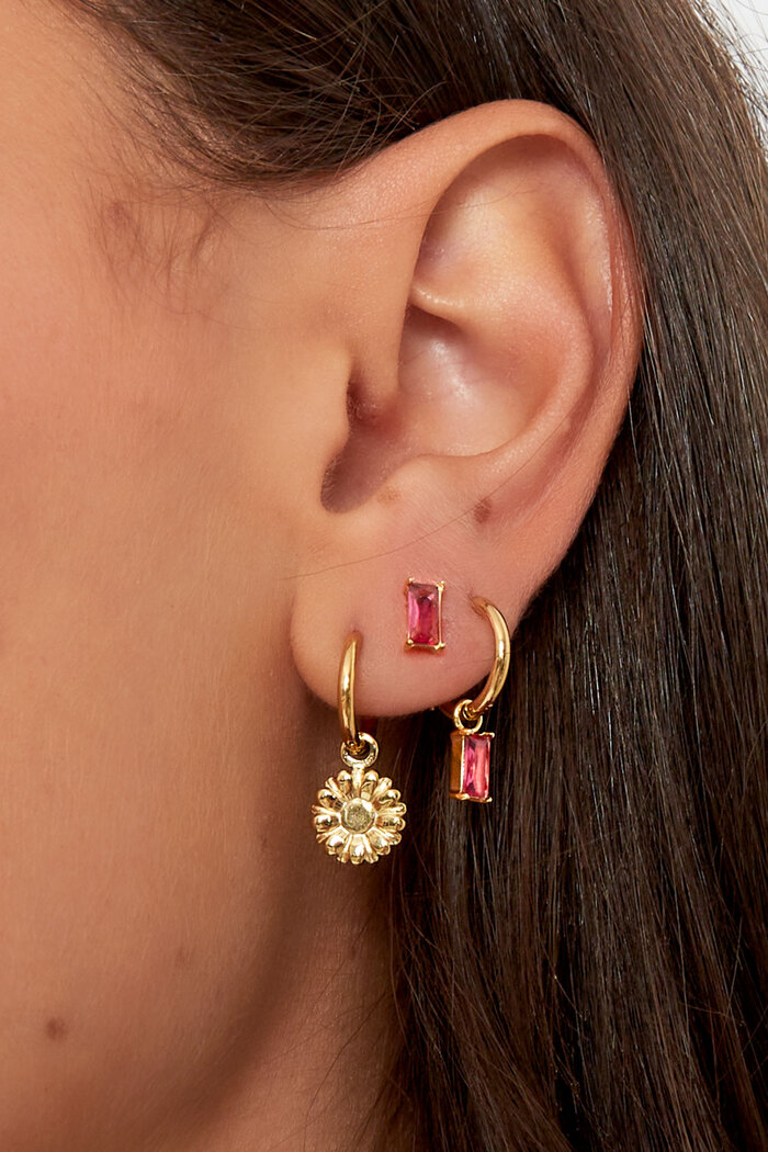 Boucles d'oreilles pierre allongée - doré/rose Image3