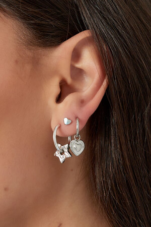 Earrings heart charm with stripes - silver h5 Picture3
