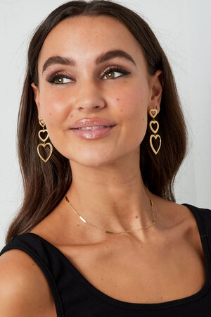 Earrings 3 times graceful heart - gold h5 Picture4