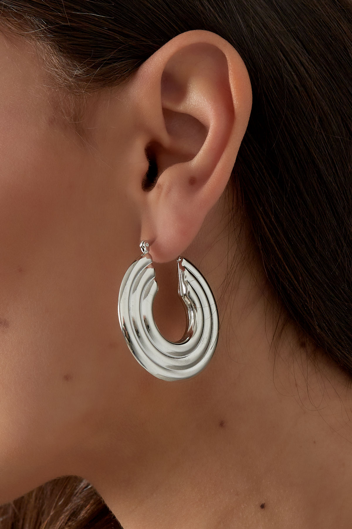 Runde Ohrringe mit Muster - Silber Bild3