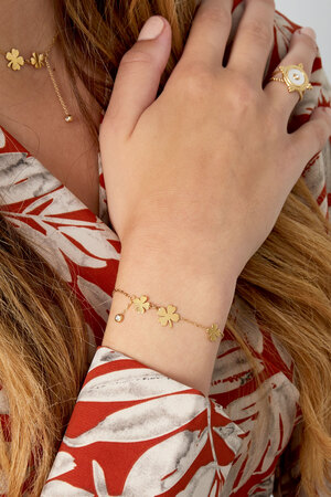 Armband mit drei Kleeblättern und Stein – Gold h5 Bild2