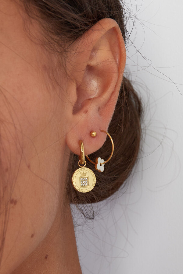 Earrings round coin stones - gold