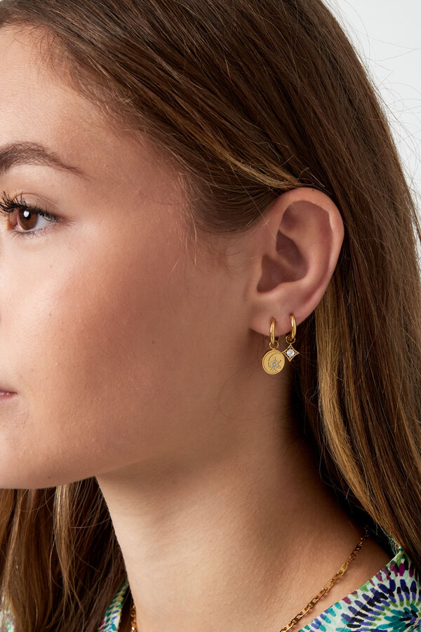 Earrings minimalist diamond with stone - gold