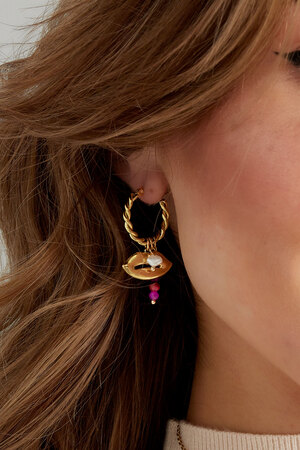 Earrings lip detail natural stone - fuchsia h5 Picture3