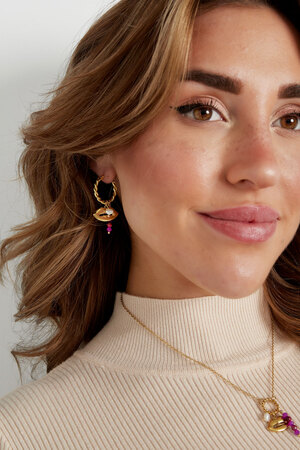 Earrings lip detail natural stone - fuchsia h5 Picture4