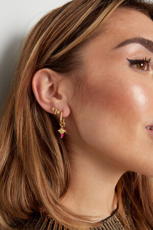 Earrings with decoration - gold/fuchsia h5 Picture4