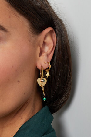 Heart earrings with chain and beads - gold/green h5 Picture3