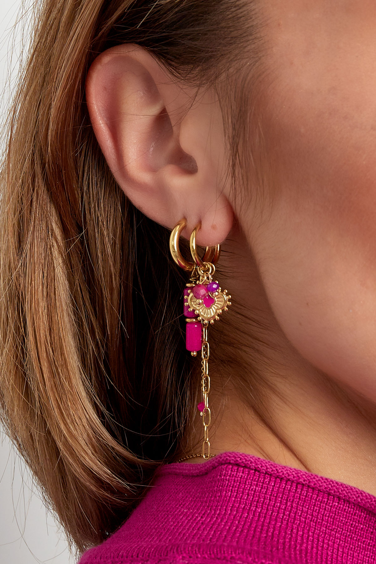 Boucles d'oreilles trèfle avec perles - doré/rose Image3