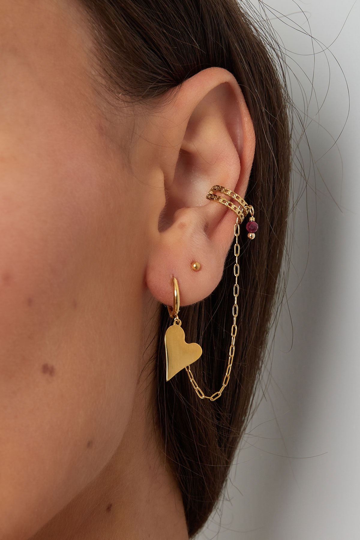 Earring & earcuf heart - gold/green h5 Picture3