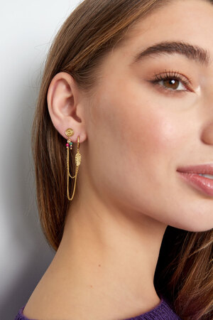Ohrring mit Ohrsteckerperlen und Feder – Gold h5 Bild2