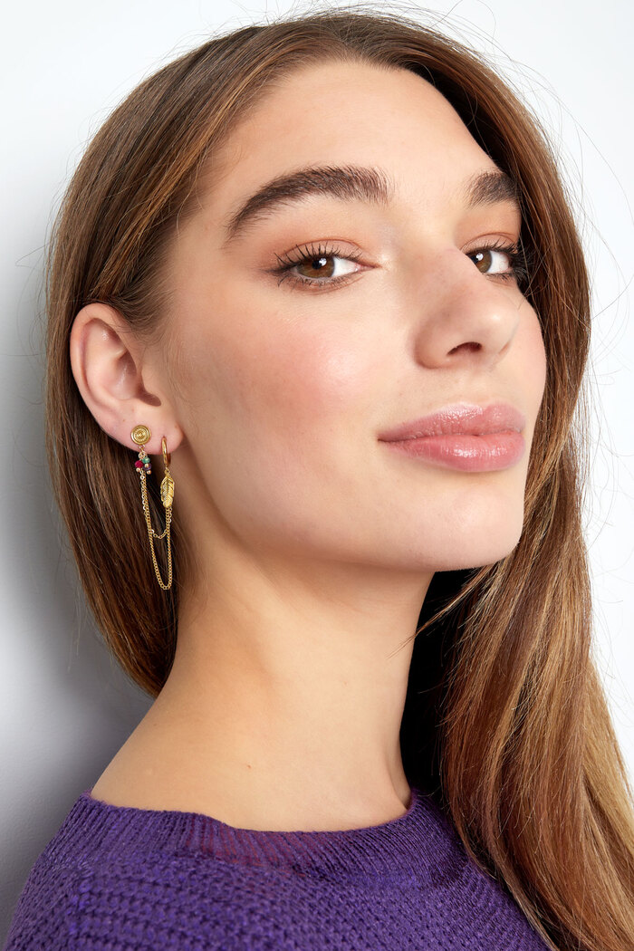 Ohrring mit Ohrsteckerperlen und Feder – Gold Bild4