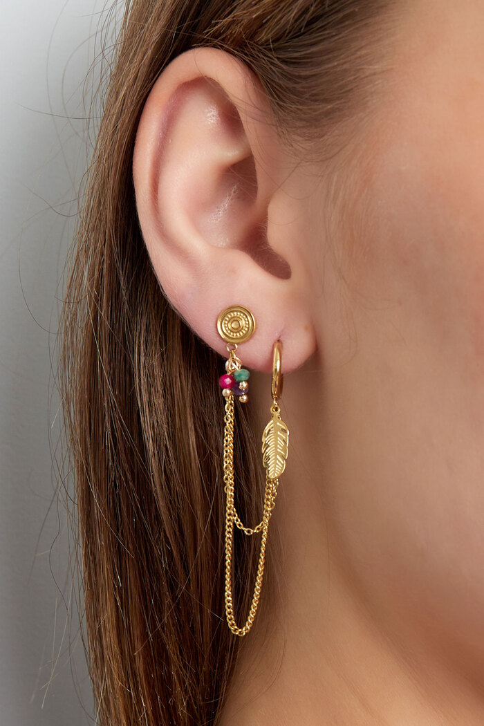 Ohrring mit Ohrsteckerperlen und Feder – Gold Bild3