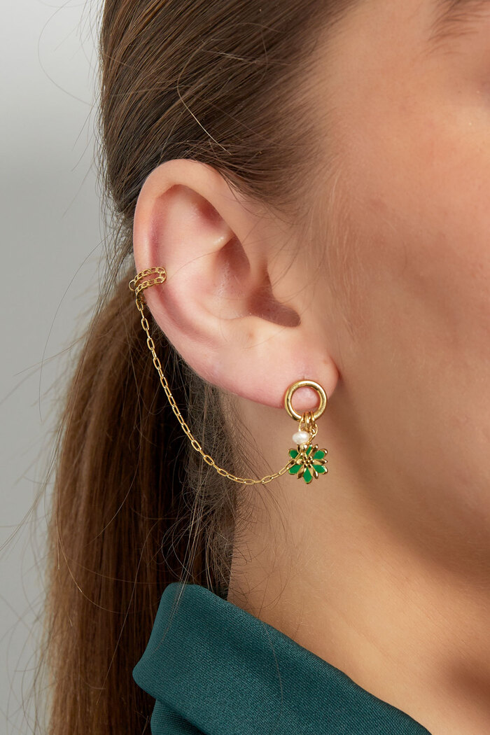 Earring with ear cuff flower - gold/green Picture3
