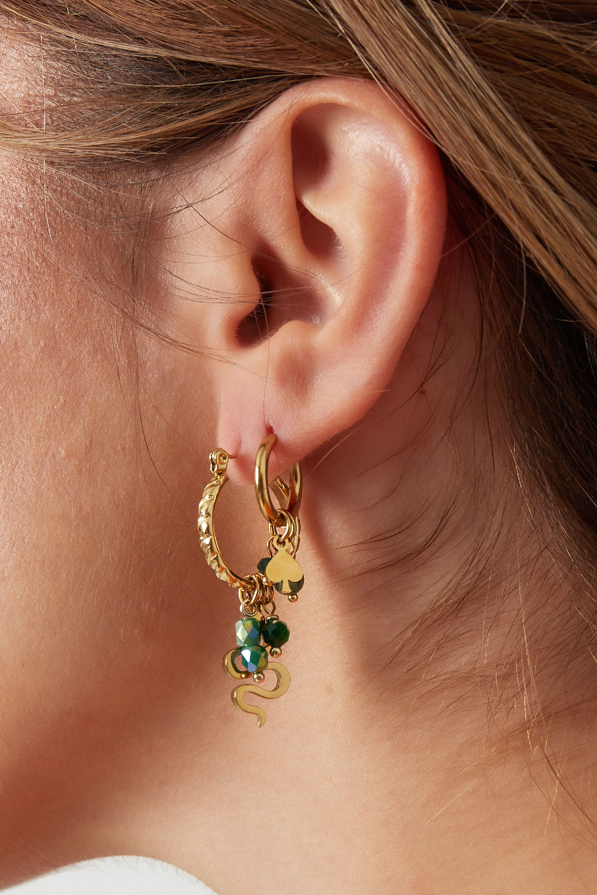 Snake earrings with beads - gold/green h5 Picture3