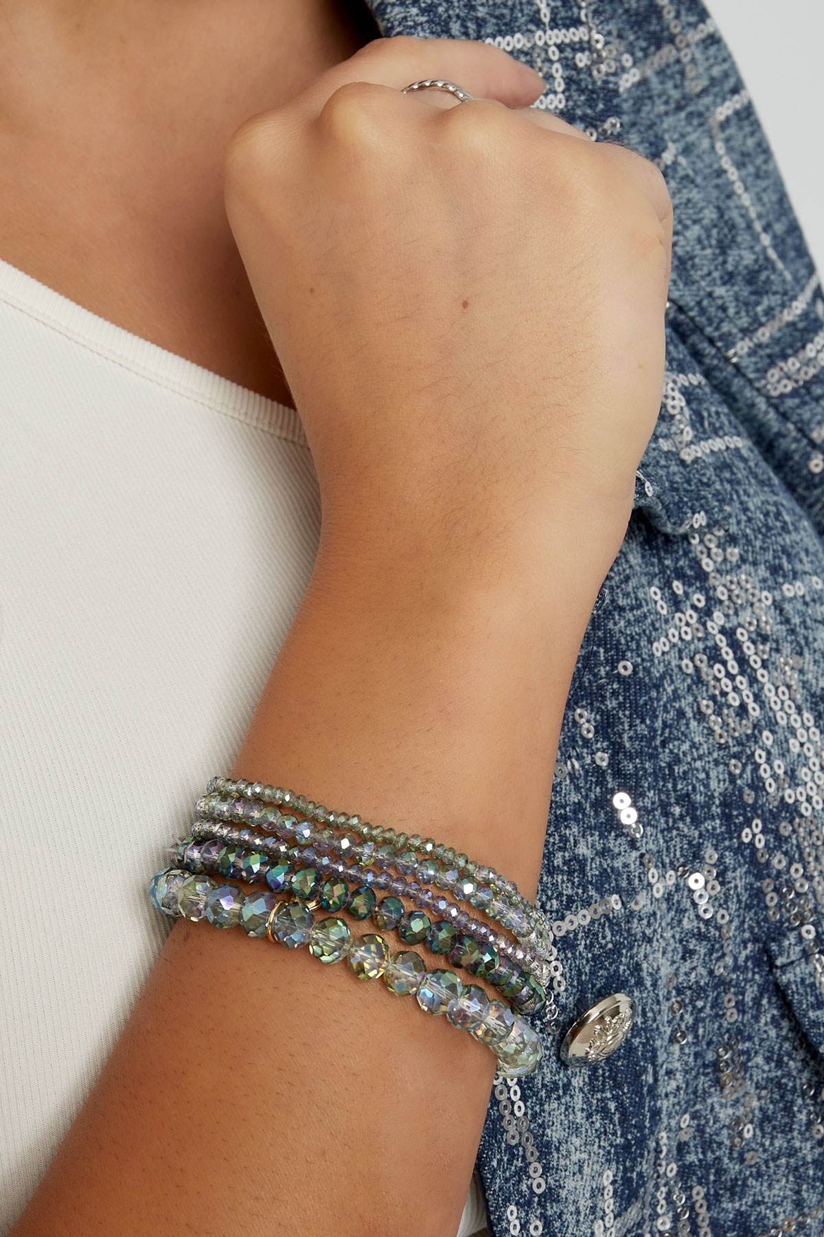 Bracelet Set with Irregular Crystal Beads - Blue & Green h5 Picture4