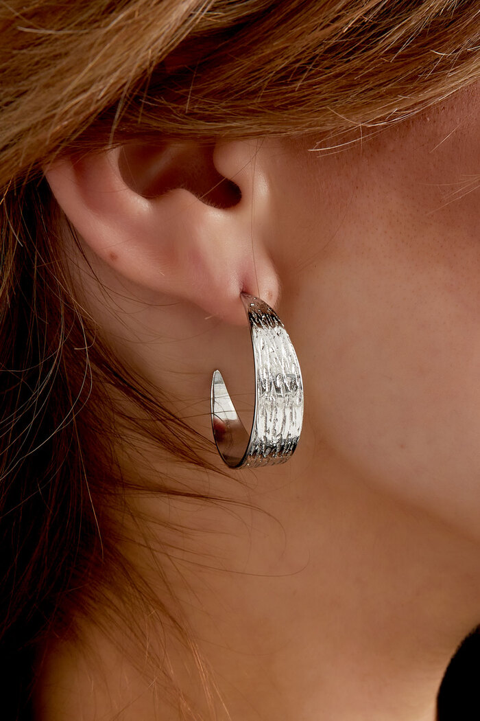 Boucles d'oreilles demi rondes avec imprimé petit - argent Image4