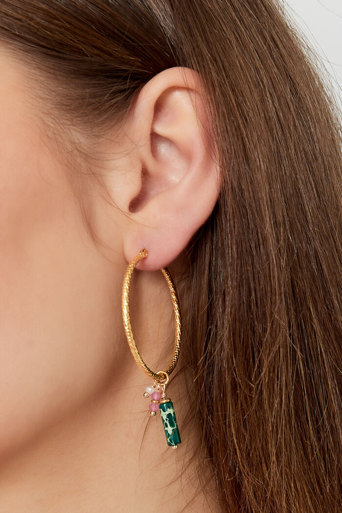 Ohrringe Relief mit Naturstein und Perle - Gold Bild3