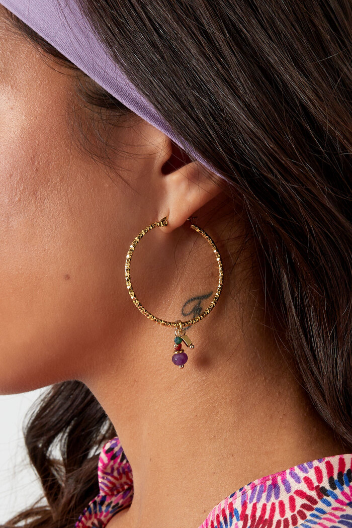 Boucles d'oreilles pierres colorées - doré/violet Image3