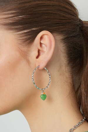 Gedrehte Ohrringe mit Herz - Silber/Grün h5 Bild3