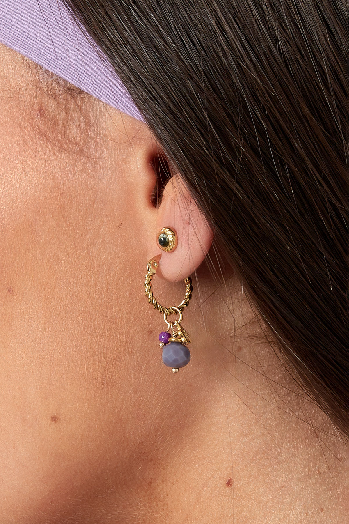 Earrings twisted purple stone - gold/purple Picture3