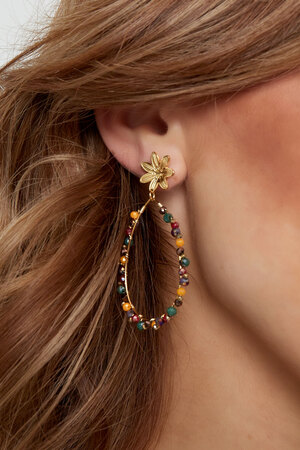 Boucles d'oreilles pendantes avec perles et fleur - doré/vert h5 Image3