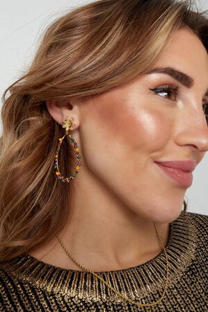 Boucles d'oreilles pendantes avec perles et fleur - doré/rose h5 Image4