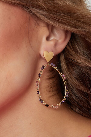Oval earrings with beads and heart - gold/multi h5 Picture3