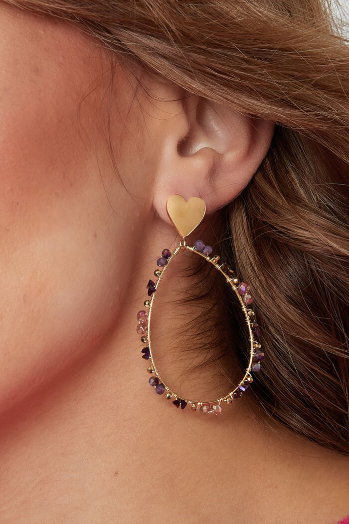 Boucles d'oreilles ovales avec perles et coeur - doré/violet Image3
