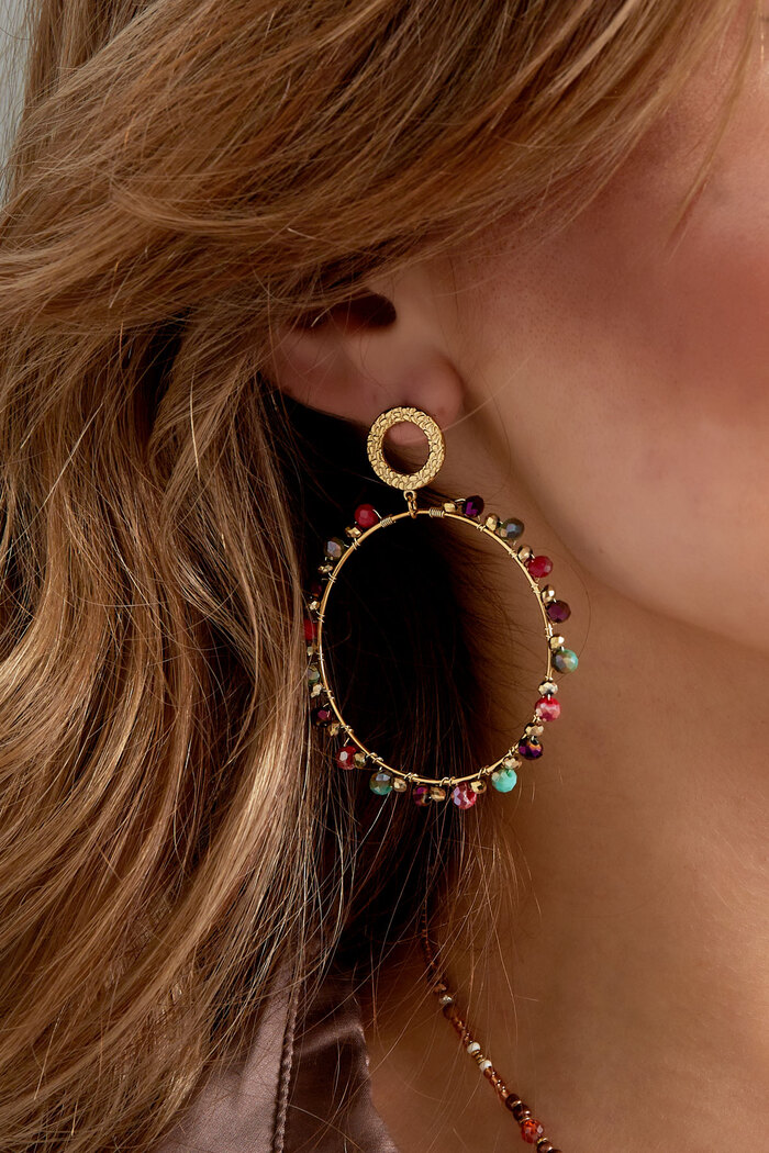 Boucles d'oreilles double cercle avec perles - doré/multi Image3