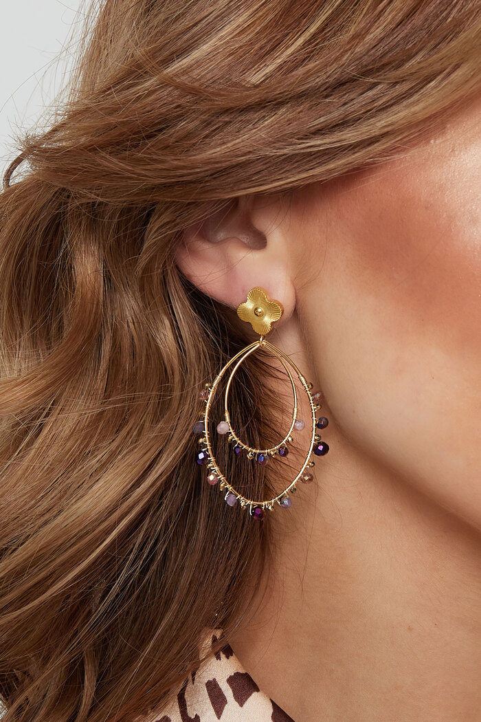 Boucles d'oreilles ovales avec perles - doré/violet Image3