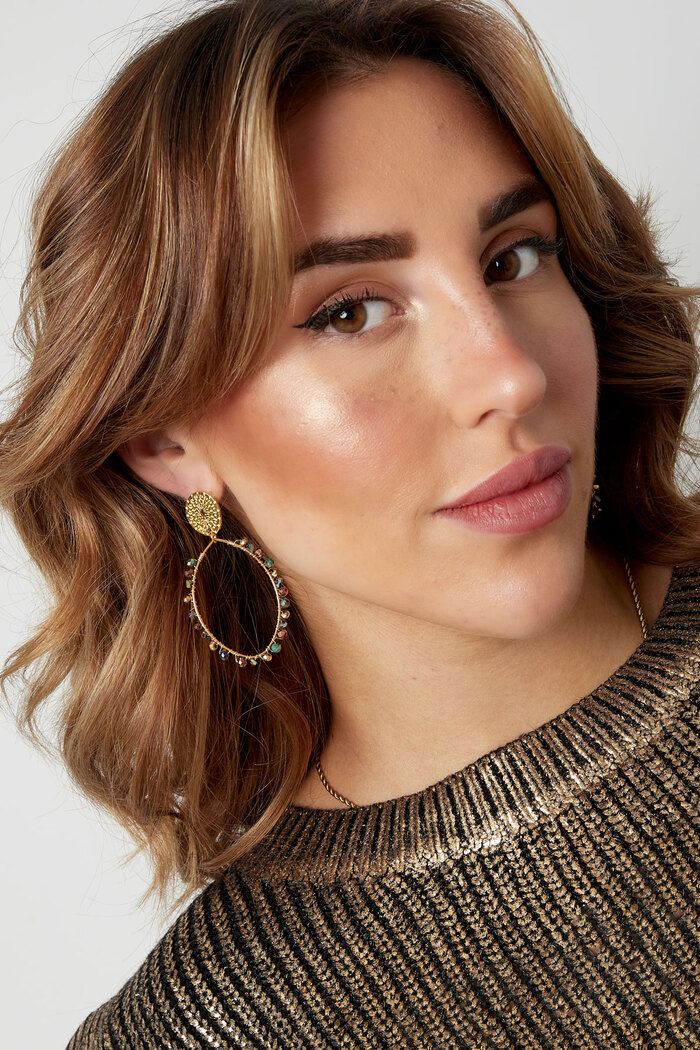 Ovale Ohrringe mit Perlen - Gold/Rosa Bild2