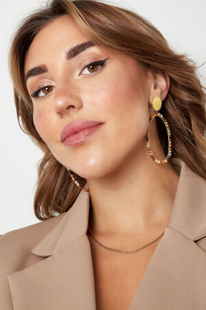 Elongated earrings with beads - gold/beige h5 Picture2