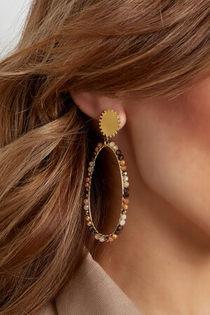 Oblong earrings with beads - gold/grey h5 Picture3