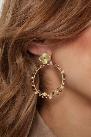 Boucles d'oreilles trèfle avec perles - doré/beige h5 Image3