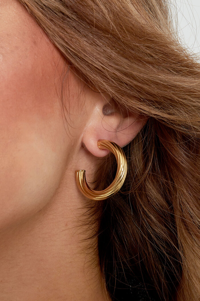 Boucles d'oreilles rayures rondes petites - doré Image3