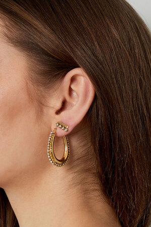 Drop shaped earring with stones with balls - gold h5 Picture3