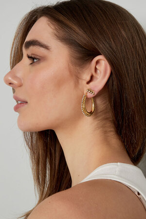 Drop shaped earring with stones with balls - gold h5 Picture4