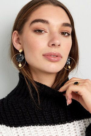 Circle earrings with print - black/gold h5 Picture2